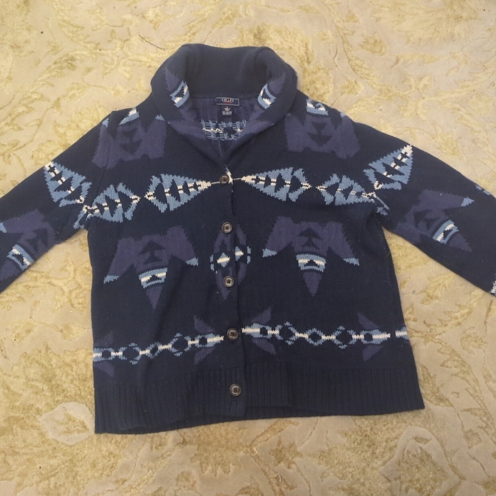 Chaps Ralph Lauren Blue Southwestern Shawl Collar Sweater Cardigan L Cottagecore